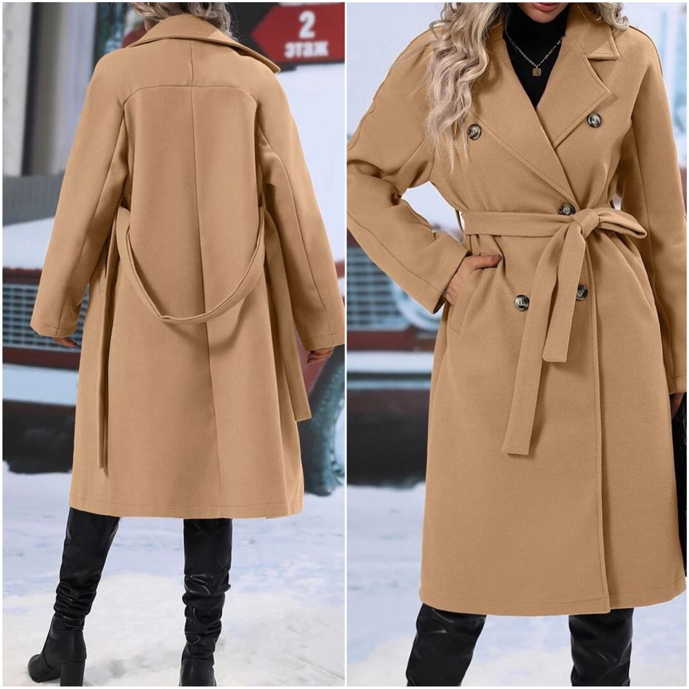 Classic double breasted Pocket Trench Coat Jacket - Picture 4 of 7